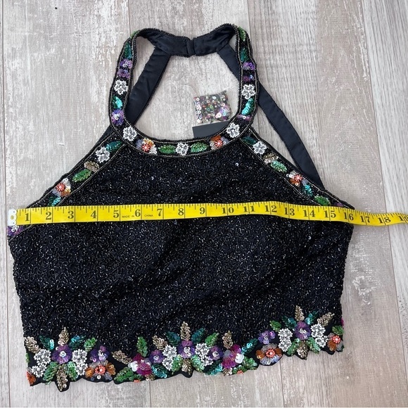 SHERRI HILL Black Two Piece Beaded Halter Top Floral Fringe Skirt Size 12 51476 - Picture 14 of 16